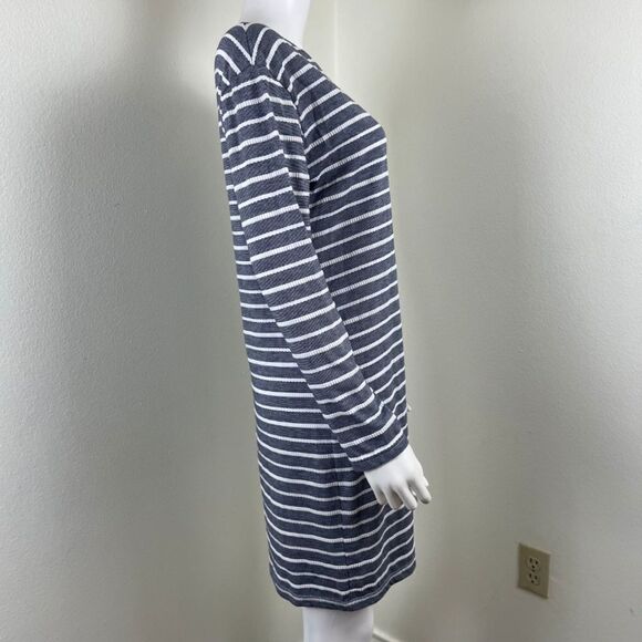 Sail to Sable Womens Size L Blue White Textured Striped Cotton Mini Shift Dress - Picture 13 of 15